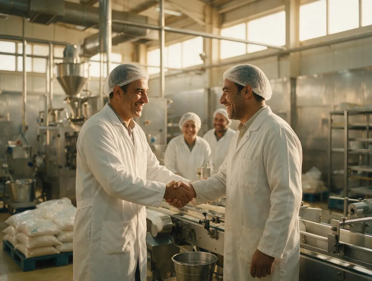 A shift supervisor congratulating an operator at the end of a campaign shift