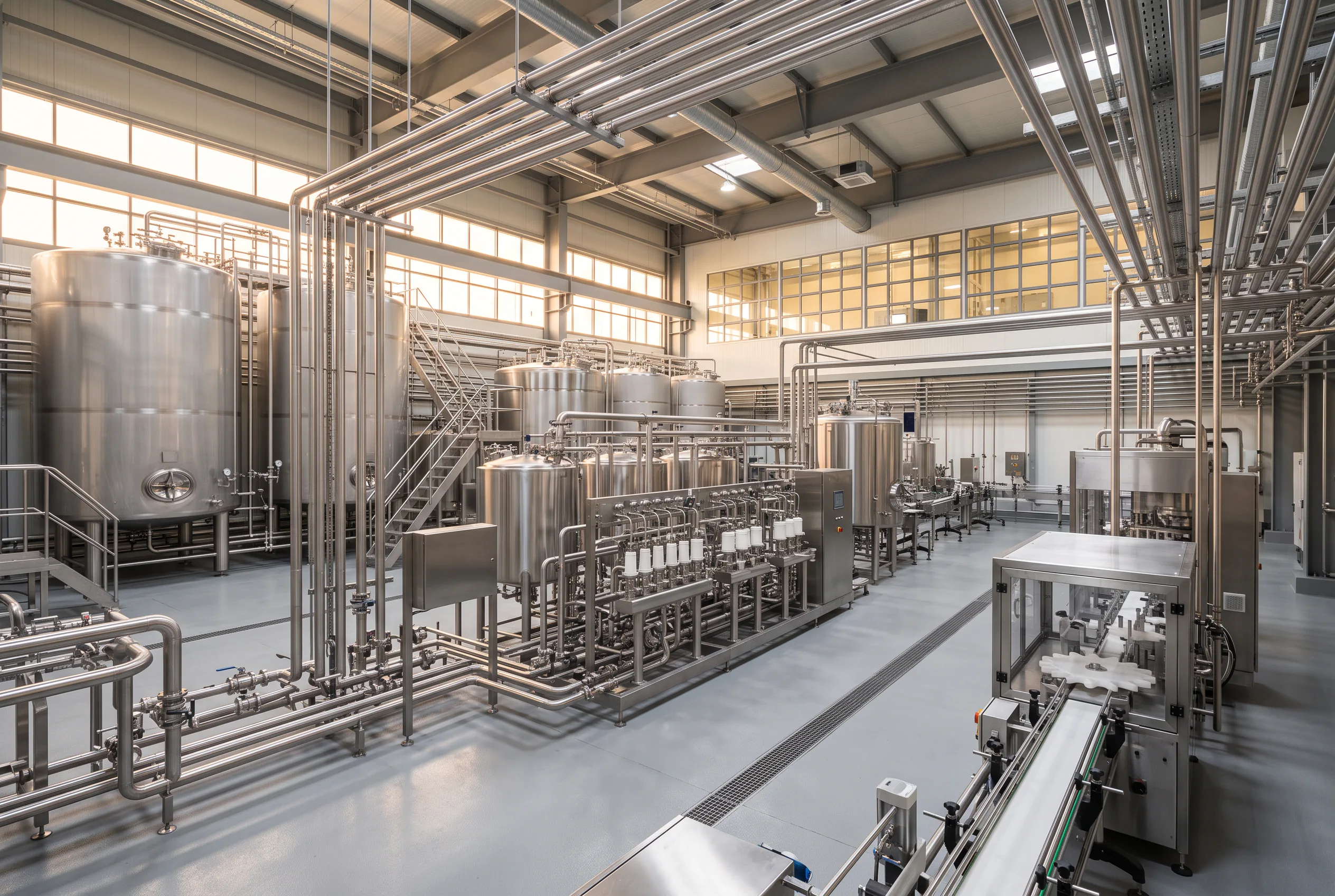 Modern stainless steel food processing line